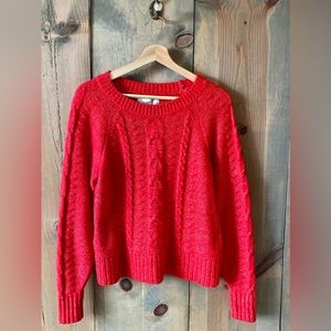 Loft red cable sweater. Dropped shoulders shape this love-forever.